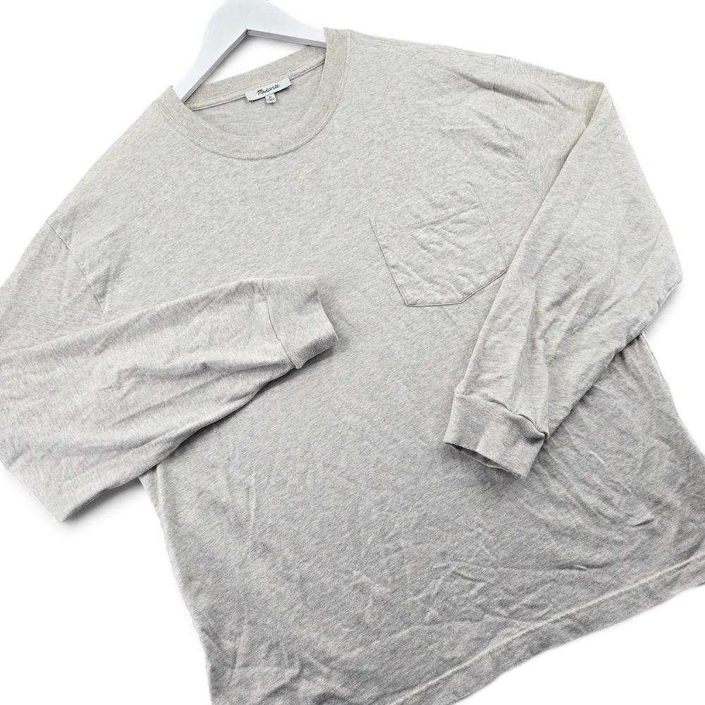 Madewell Mens Long Sleeve Pocket T-Shirt Size M Beige Cotton Heather NY117 SP26